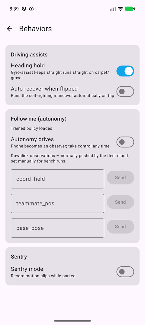 Scout app — configure autonomy and driving assists